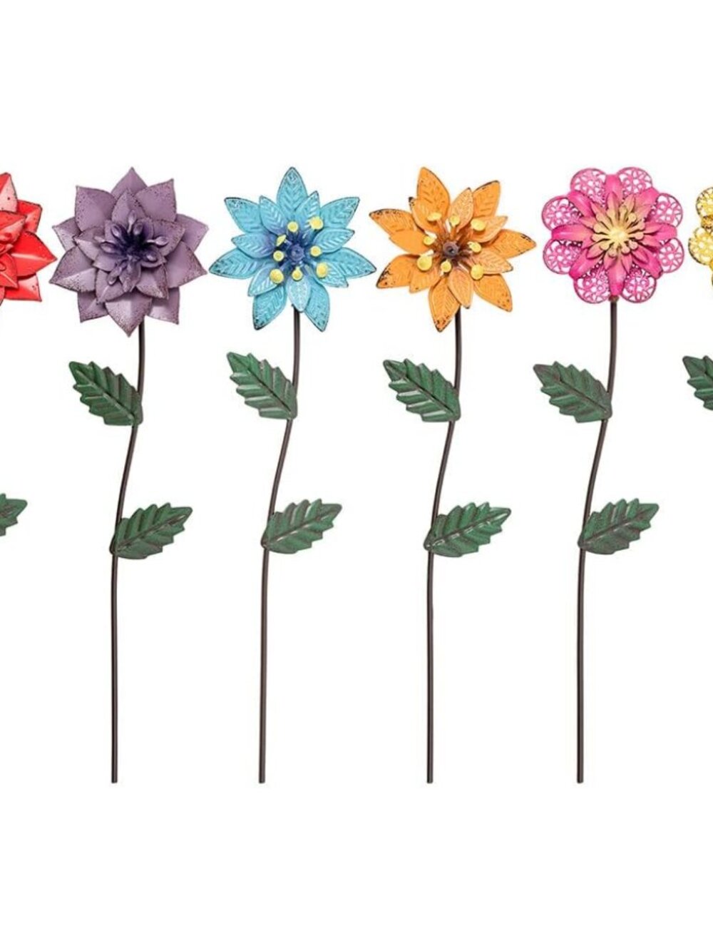 Garden Decor for Outside, 6 Pack Flower Garden Stakes Outdoor Decor Metal Shakin